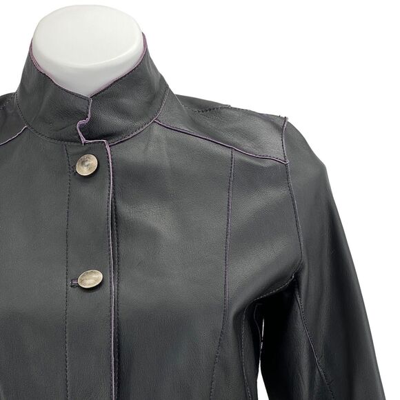 CHICO’S Purple Suede Black Leather Jacket Reversible Women's SZ L Art To Wear - Picture 9 of 12